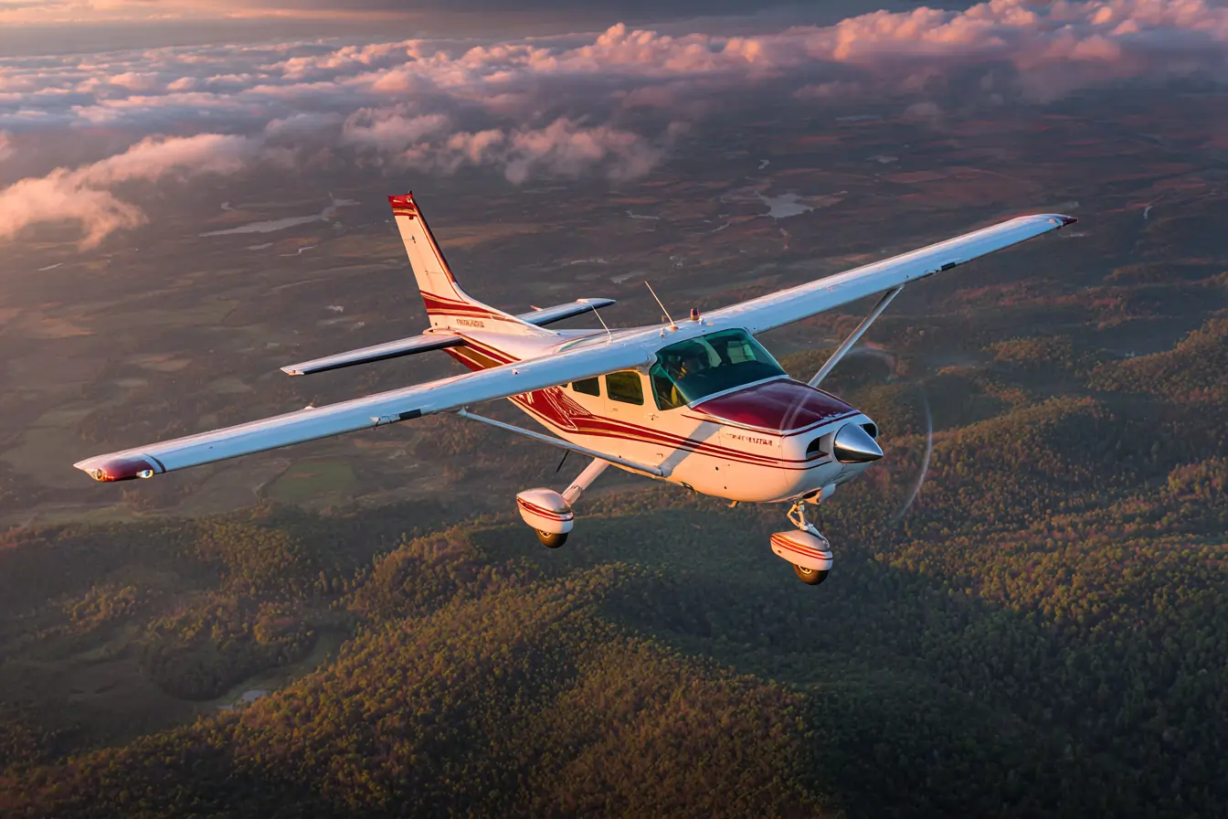 Cessna aircraft flying over stunning California landscape - Professional flight training excellence